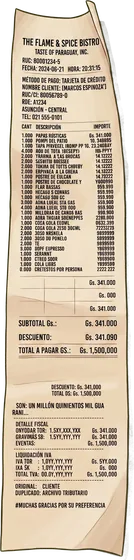 Un ticket de papel largo y arrugado, del tipo que se saca con el teléfono